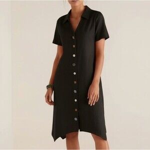 NEW Soft Surroundings Danielle Button Dress Woman Small Black Art to Wear